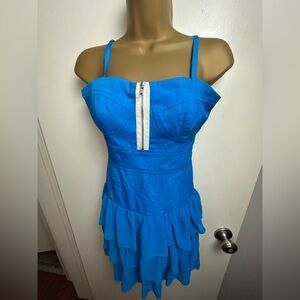 Arden B Blue Vintage Y2K Bustier Exposed Zipper Ruffle Tiered Dress NWT Size S